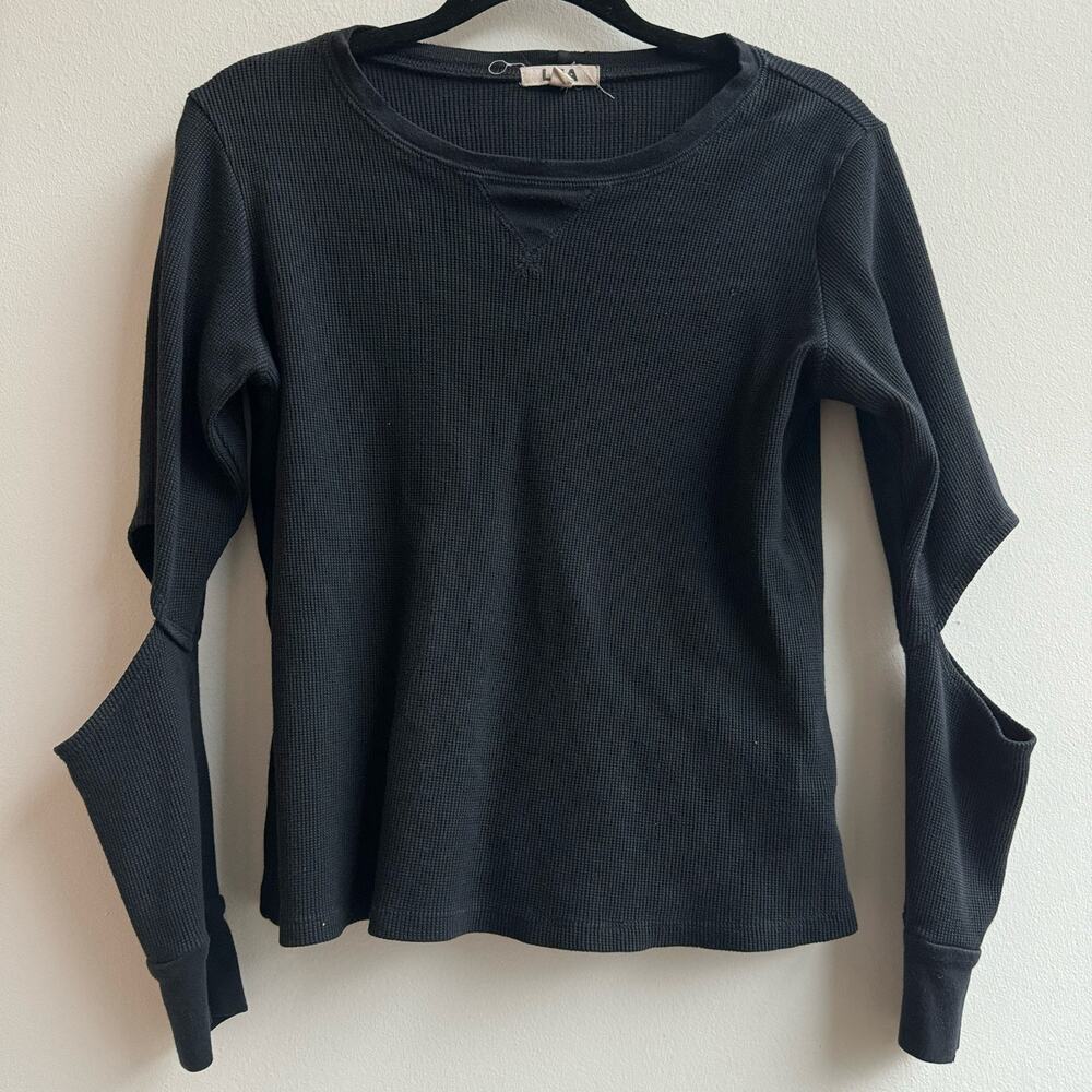LNA Black Ribbed Long-Sleeve Top with Sleeve Cutouts